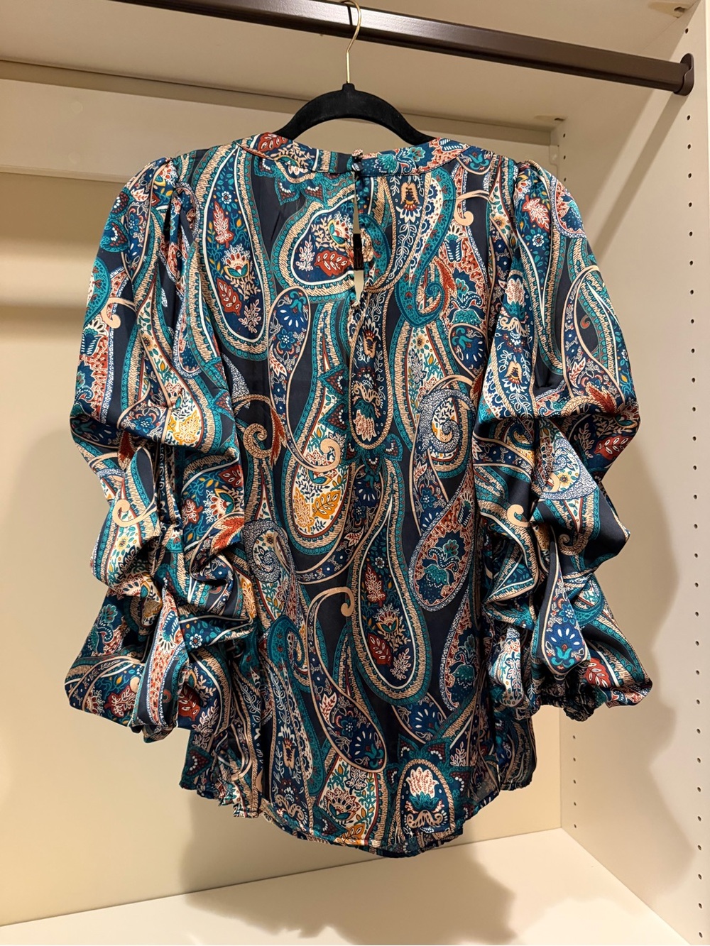 Women's Vince Camuto Teal Paisley Blouse - Long Sleeve - Picture 3 of 7